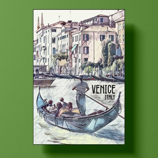 Venetië Italië Vintage Reizen Retro Briefkaart Kun Poster