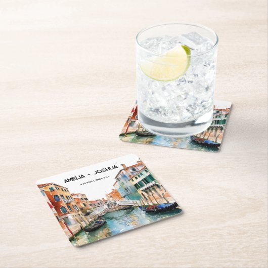 Venetië Italië Waterverf skyline bruiloft Kartonnen Onderzetters (Insitu)