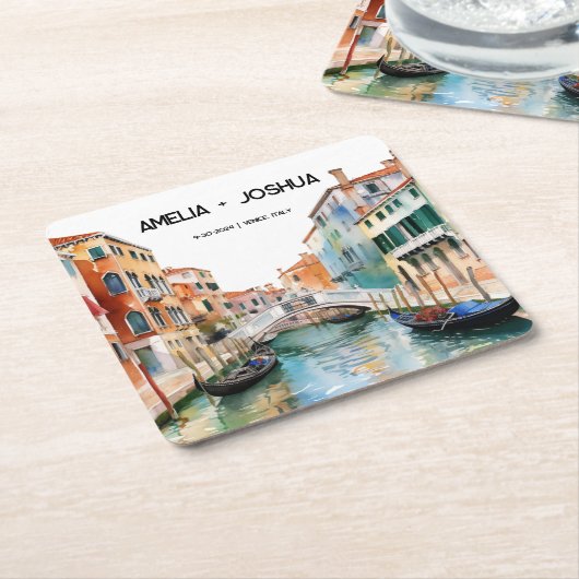 Venetië Italië Waterverf skyline bruiloft Kartonnen Onderzetters (Schuin)