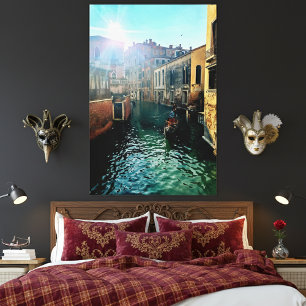 Venetië Kanaal Gondola Italiaanse Architectuur Fot Canvas Afdruk