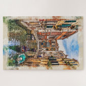 Venetië-kanaal met huizen en gondel. Italië. Legpuzzel (Horizontaal)