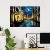 Venetië kanaal 's nachts, olieverfschilderij | AI Poster (Thuiskantoor)