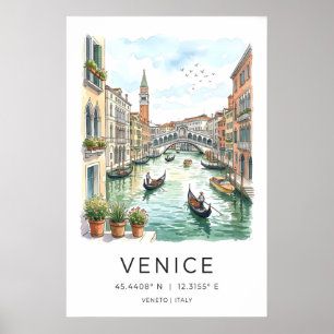 Venetië Kanaalmuurkunst - Gondels bij stenen brug Poster