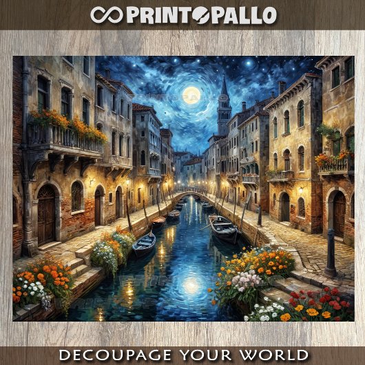 Venetië landschap in de nacht met Van Gogh hemel Tissuepapier