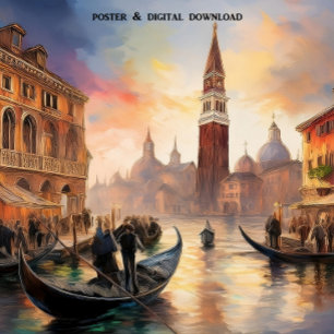 Venetië Landschap: zonsondergang, Grand Canal, San Perfect Poster