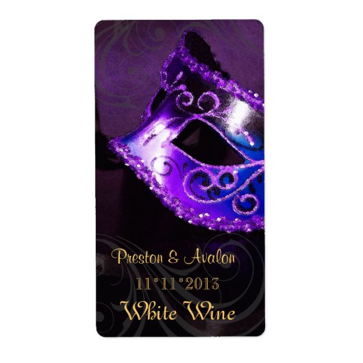 Venetië Masquerade Paarse wijn bruiloft label (Voorkant)