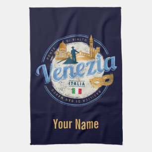Venetië met gondolier Italië carnaval vintage Theedoek