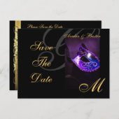 Venetië Paarse Masquerade Save the Date Briefkaart (Voorkant / Achterkant)