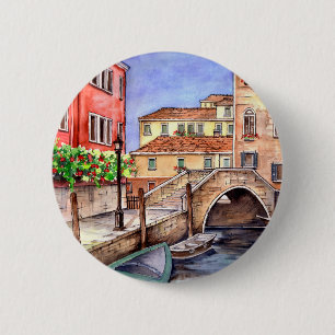 Venetië - Pen & was Waterverf Ronde Button 5,7 Cm