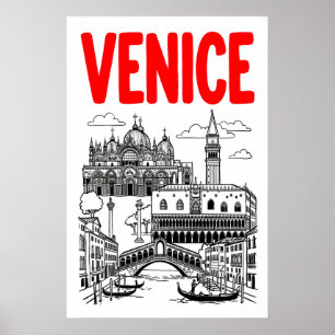Venetië Reis Kunstprint, Gondel en Basiliek Poster