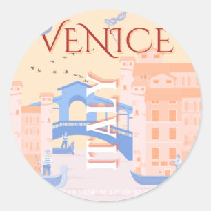 Venetië Reiskunst, Italië, Reiskunst, Retro Ronde Sticker