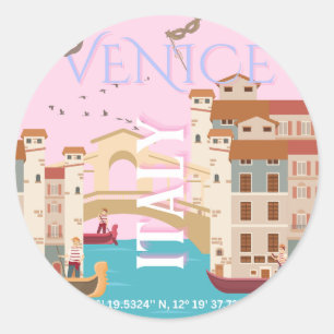Venetië Travel Art, Italië, Retro Travel Art Ronde Sticker