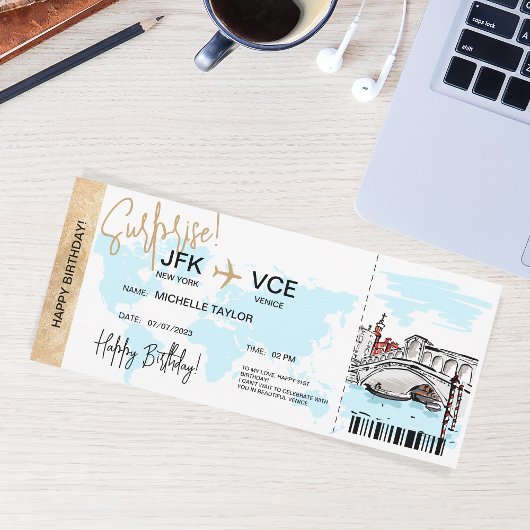 Venetië Verrassingsverjaardag Boarding Pass Ticket Kaart