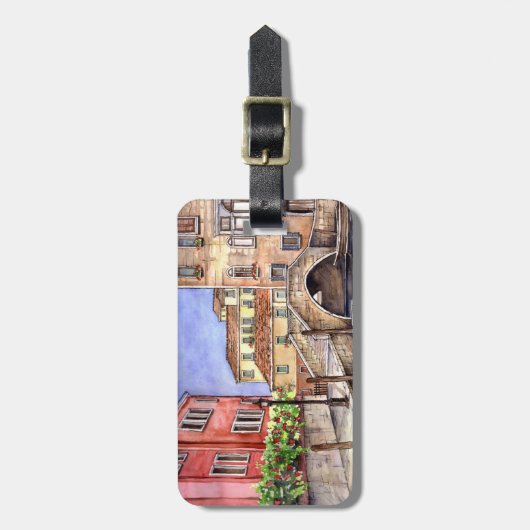 Venetië - Waterverf pen en was Bagagelabel (Voorkant verticaal)