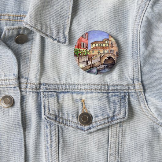 Venetië - Waterverf pen en was Ronde Button 5,7 Cm (In situ)