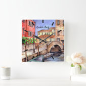 Venetië - Waterverf pen en wassen Vierkante Klok (Huis)