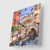 Venetië - Waterverf pen en wassen Vierkante Klok (Hoek)
