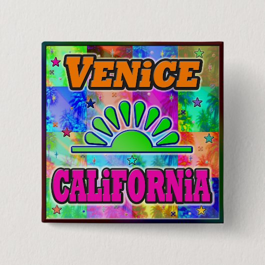 Venetië Zon & Palmen Knop Vierkante Button 5,1 Cm (Voorkant)