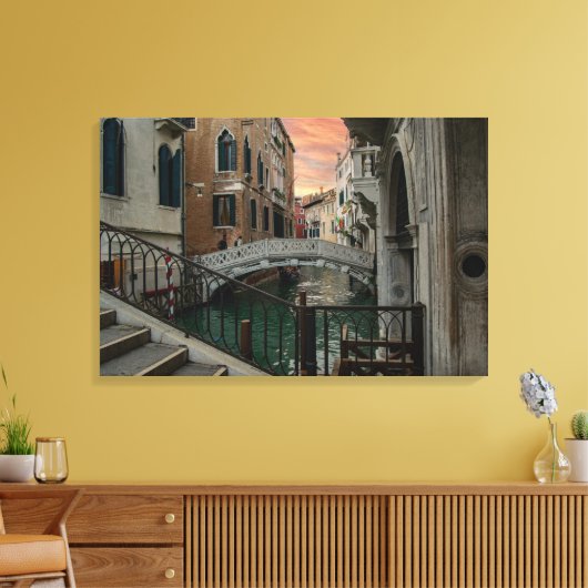 Venetië Zonsondergang Kanaal & Brug – Romantisch Canvas Afdruk (Insitu (Woonkamer))
