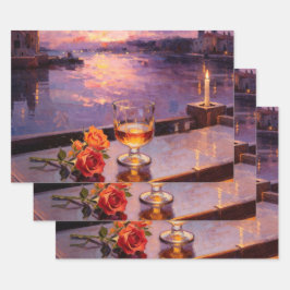 Venetië Zonsondergang Whiskey & Rozen Inpakpapier Vel