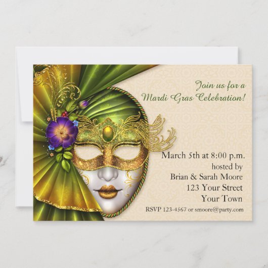 Venetion Mask, Masquerade Invitation Kaart (Voorkant)