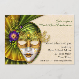 Venetion Mask, Masquerade Invitation Kaart