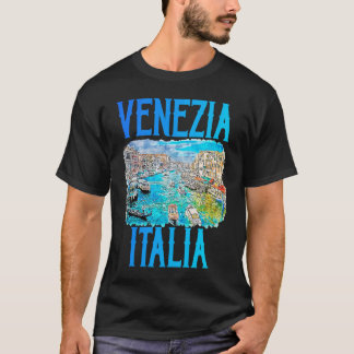 Venezia Italia Grand Canal Gondolas Waterverf Blu T-shirt