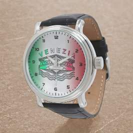 Venezia Rialto Bold LInes zwart leer Horloge