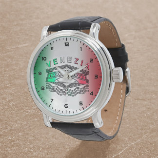 Venezia Rialto Bold LInes  zwart leer Horloge