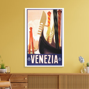 Venezia, Venetië, Italië Gondels Vintage Reis Kuns Canvas Afdruk