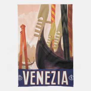 Venezia, Venetië, Italië Gondels Vintage Reis Kuns Theedoek