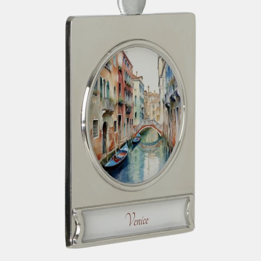 Venezian Gondolas Travel Art Waterverf Ornament Verzilverd Banner Ornament (Rechts)