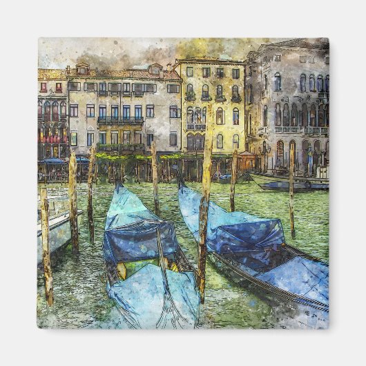 Venezianse gondelschildering scène magneet (Voorkant)