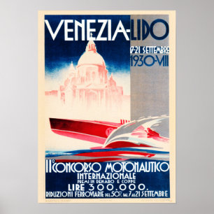 Venezio Lido 1930 Int Motorboot Competition Meet Poster