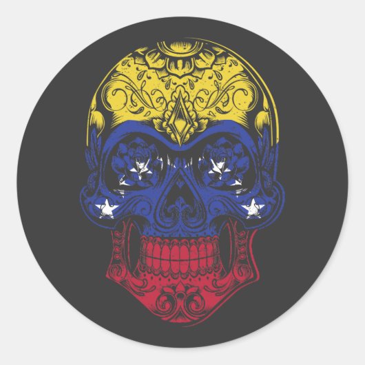 Venezolaanse schedel en Roos vlag Ronde Sticker (Voorkant)