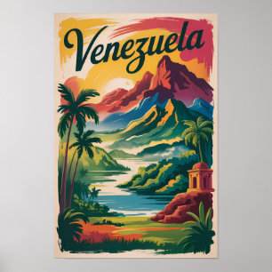 Venezuela Landschap Illustratie Reis Kunst Retro Poster