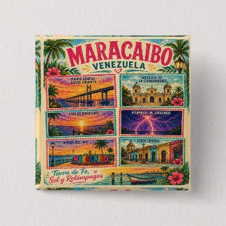 Venezuela Postzegel Maracaibo Estado Zulia Tropisc Vierkante Button 5,1 Cm