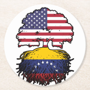 Venezuela Venezuela American USA Tree Roots Flag Ronde Kartonnen Onderzetter