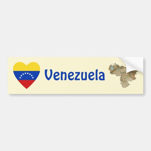 Venezuela Vlag Hart + Landkaart Bumpersticker (Voorkant)