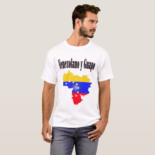 Venezuela vlag met tekst Venezolano y guapo T-shirt (Voorkant volledig)