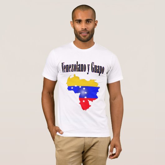 Venezuela vlag met tekst Venezolano y guapo T-shirt (Voorkant volledig)