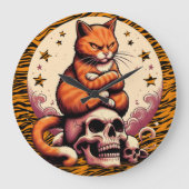 Vengeful Orange Cat, Skulls and Moon Grote Klok (Voorkant)