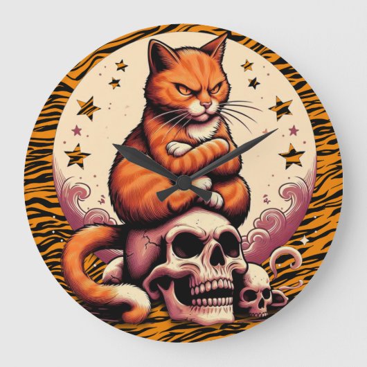 Vengeful Orange Cat, Skulls and Moon Grote Klok (Voorkant)