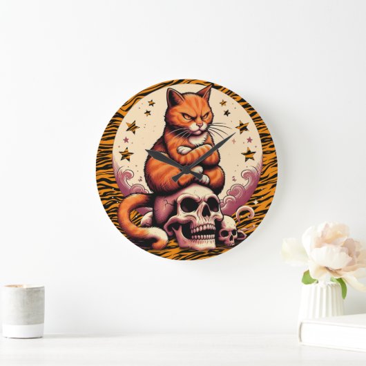 Vengeful Orange Cat, Skulls and Moon Grote Klok (Huis)