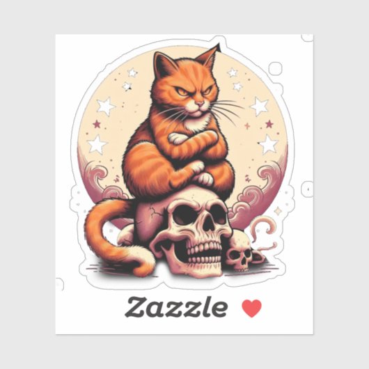 Vengeful Orange Cat, Skulls and Moon Sticker (Vel)
