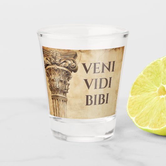 Veni Vidi Bibi Grappige Oude Romeinse Latijnse Spr Shot Glas (Voorkant)