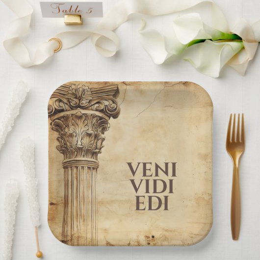 Veni Vidi Edi Funny Ancient Rome Latin Saying Papieren Bordje (Huwelijk)