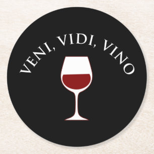 Veni, Vidi, Vino Funny Wine Lover, Latijnse term Ronde Kartonnen Onderzetter