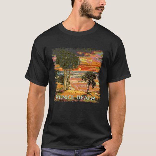 Venice Beach CA Sunset Palm Tree Beach Retro Vinta T-shirt (Voorkant)