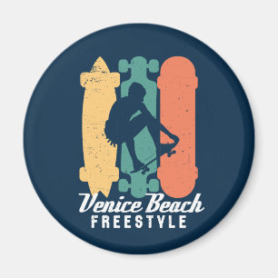Venice Beach Cali Retro Freestyle Skateboarding Magneet